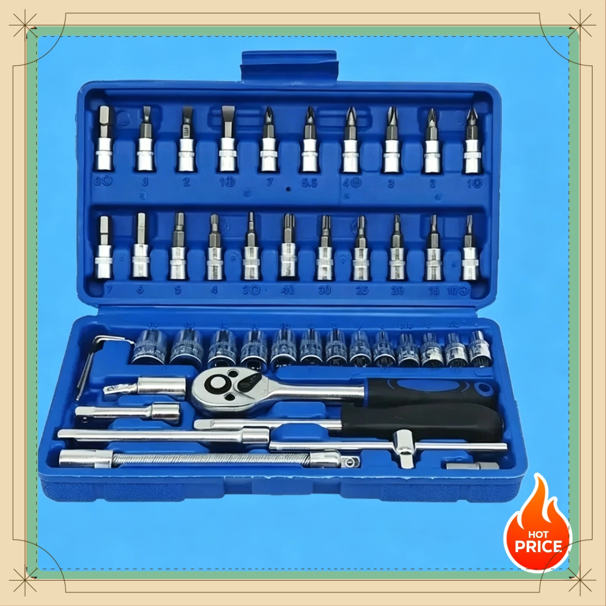 Car Workshop Tools Kit - 46-in-1 Heavy Duty Automotive Socket Wrench