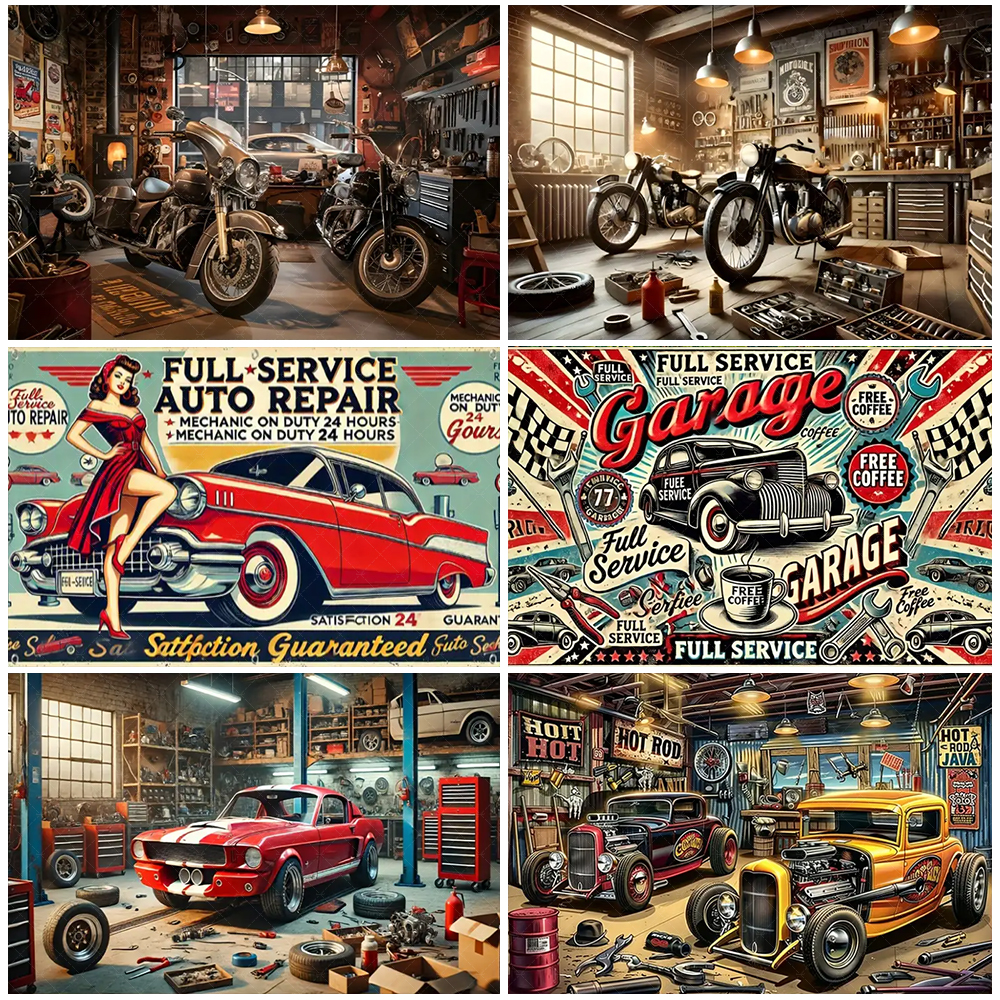 Workshop Tools Background - Retro Motorcycle Car Repairs Garage Tool