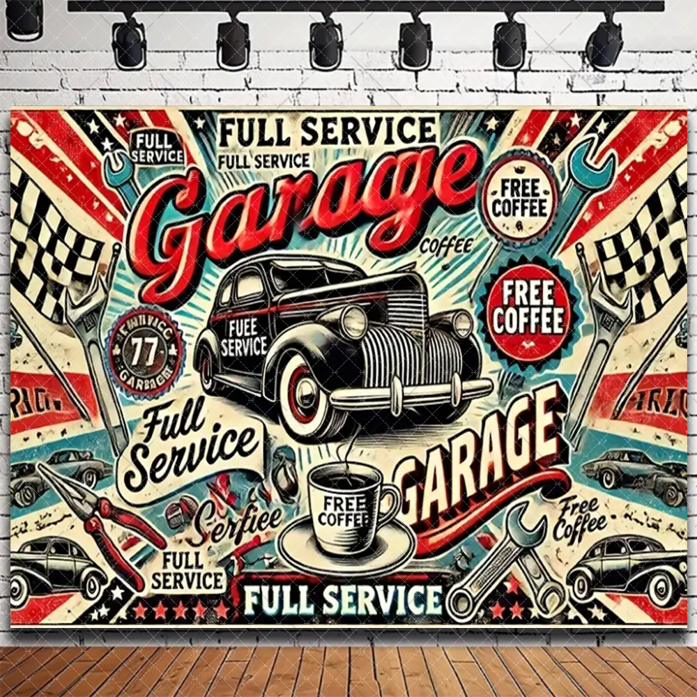 Retro Motorcycle Car Repairs G - Workshop Tools Background recension och pris