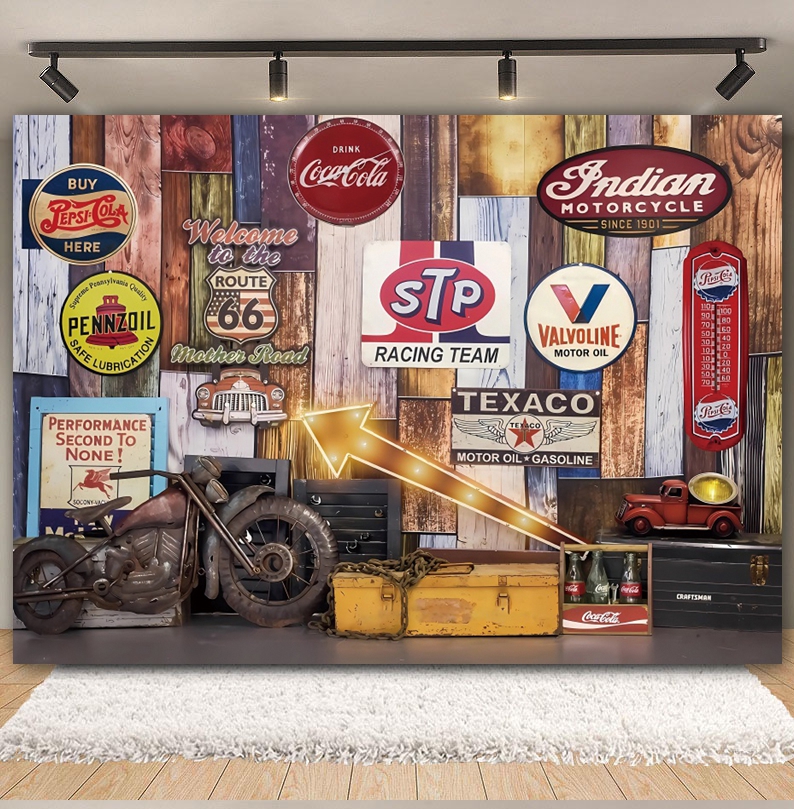 Vintage Garage Backdrop Car Re - Workshop Tools Background recension och pris