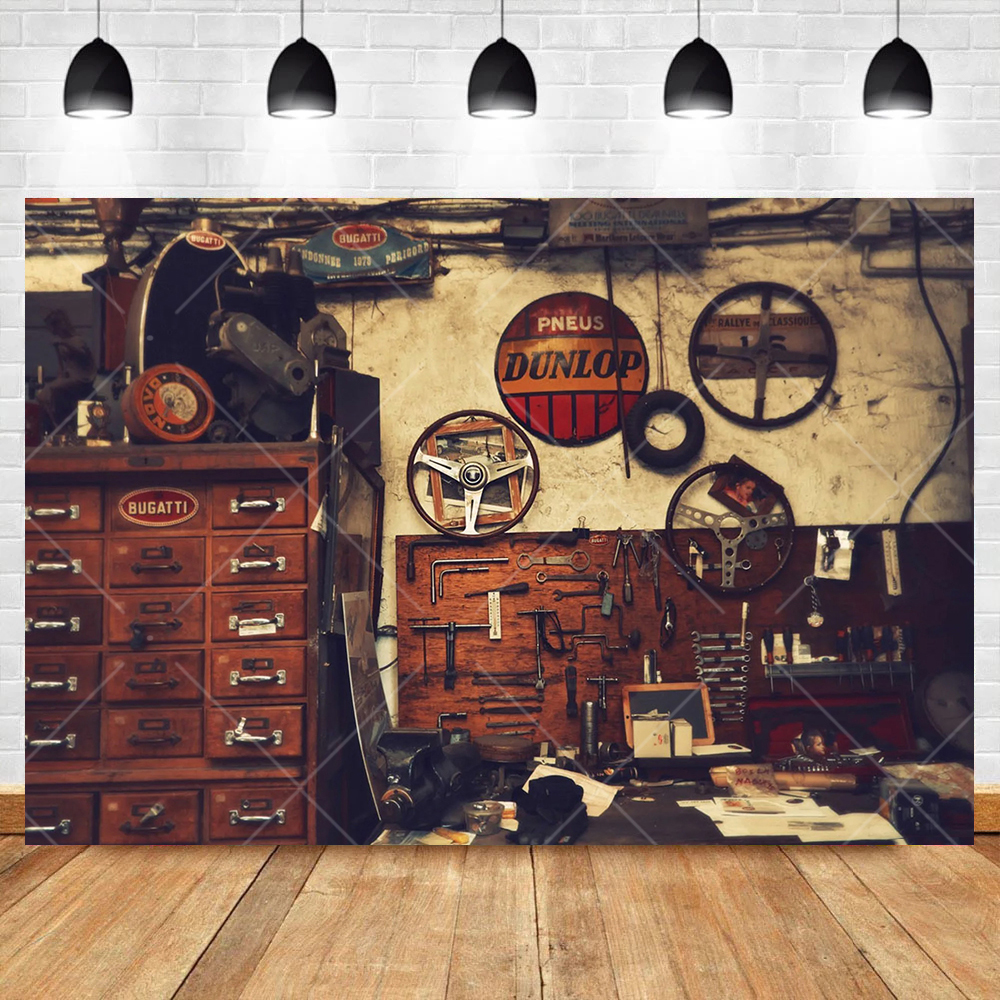 Retro Motorcycle Car Repairs G - Workshop Tools Background recension och pris